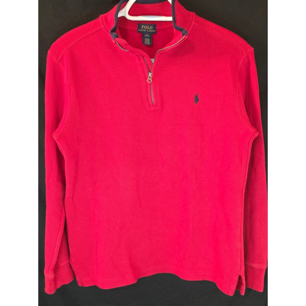 Polo Ralph Lauren Red Waffle Knit Quarter Zip Pullover Sweater Size L 14 16